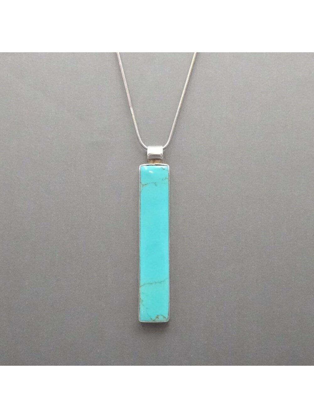 Vintage Sterling Silver Turquoise Bar Pendant Necklace 18" 925 Southwestern ATI